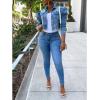 imageOmoone Womens Ripped Puff Sleeve Denim Crop Top LongSleeve Cropped Jean JacketBlue