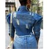 imageOmoone Womens Ripped Puff Sleeve Denim Crop Top LongSleeve Cropped Jean JacketDark Blue