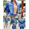 imageOmoone Womens Ripped Puff Sleeve Denim Crop Top LongSleeve Cropped Jean JacketDark Blue
