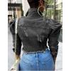 imageOmoone Womens Ripped Puff Sleeve Denim Crop Top LongSleeve Cropped Jean JacketGrey