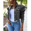 imageOmoone Womens Ripped Puff Sleeve Denim Crop Top LongSleeve Cropped Jean JacketGrey