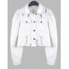 imageOmoone Womens Ripped Puff Sleeve Denim Crop Top LongSleeve Cropped Jean JacketWhite