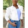 imageOmoone Womens Ripped Puff Sleeve Denim Crop Top LongSleeve Cropped Jean JacketWhite