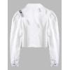 imageOmoone Womens Ripped Puff Sleeve Denim Crop Top LongSleeve Cropped Jean JacketWhite