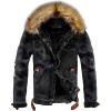 imageOmoone Mens Faux Fur Collar Sherpa Fleece Lined Distressed Denim Trucker JacketBlack