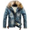 imageOmoone Mens Faux Fur Collar Sherpa Fleece Lined Distressed Denim Trucker JacketBlue