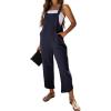 imageOmoone Women Sleeveless Cotton Straps Baggy Jumpsuit Overalls Casual Summer Bib Rompers PocketsBlue