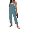 imageOmoone Women Sleeveless Cotton Straps Baggy Jumpsuit Overalls Casual Summer Bib Rompers PocketsCyan