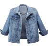 imageOmoone Womens 34 Sleeve Cropped Stretch Slim Denim Trucker Jacket Jean Coats TopsDenim Blue