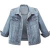 imageOmoone Womens 34 Sleeve Cropped Stretch Slim Denim Trucker Jacket Jean Coats TopsLight Blue