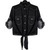 imageOmoone Womens 34 Sleeve Denim Crop Top Tie Knot Shirt CardiganBlack01