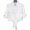 imageOmoone Womens 34 Sleeve Denim Crop Top Tie Knot Shirt CardiganWhite