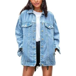 imageOmoone Womens Oversized Mid Long Denim Jacket Jean Biker CoatDenim Blue