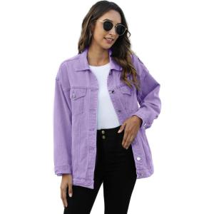 imageOmoone Womens Oversized Mid Long Denim Jacket Jean Biker CoatPurple
