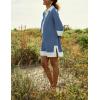 imageOmoone 2025 Swimsuit Coverup for Women Color Block Summer Beach Dresses V Neck Mini Linen Dress Shirts with PocketsBlue Grey