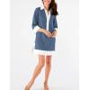 imageOmoone 2025 Swimsuit Coverup for Women Color Block Summer Beach Dresses V Neck Mini Linen Dress Shirts with PocketsBlue Grey