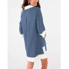 imageOmoone 2025 Swimsuit Coverup for Women Color Block Summer Beach Dresses V Neck Mini Linen Dress Shirts with PocketsBlue Grey