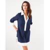 imageOmoone 2025 Swimsuit Coverup for Women Color Block Summer Beach Dresses V Neck Mini Linen Dress Shirts with PocketsNavy