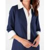 imageOmoone 2025 Swimsuit Coverup for Women Color Block Summer Beach Dresses V Neck Mini Linen Dress Shirts with PocketsNavy