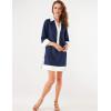 imageOmoone 2025 Swimsuit Coverup for Women Color Block Summer Beach Dresses V Neck Mini Linen Dress Shirts with PocketsNavy