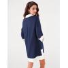 imageOmoone 2025 Swimsuit Coverup for Women Color Block Summer Beach Dresses V Neck Mini Linen Dress Shirts with PocketsNavy