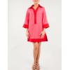 imageOmoone 2025 Swimsuit Coverup for Women Color Block Summer Beach Dresses V Neck Mini Linen Dress Shirts with PocketsRed