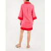imageOmoone 2025 Swimsuit Coverup for Women Color Block Summer Beach Dresses V Neck Mini Linen Dress Shirts with PocketsRed