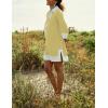imageOmoone 2025 Swimsuit Coverup for Women Color Block Summer Beach Dresses V Neck Mini Linen Dress Shirts with PocketsYellow