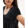 imageOmoone Summer Tie Front Babydoll Tops for Women Casual Cap Sleeve Pleated Tee Shirts Loose Going Out Flowy Tank TopsBlack