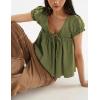 imageOmoone Summer Tie Front Babydoll Tops for Women Casual Cap Sleeve Pleated Tee Shirts Loose Going Out Flowy Tank TopsGreen