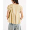 imageOmoone Summer Tie Front Babydoll Tops for Women Casual Cap Sleeve Pleated Tee Shirts Loose Going Out Flowy Tank TopsYellow