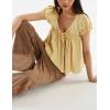 imageOmoone Summer Tie Front Babydoll Tops for Women Casual Cap Sleeve Pleated Tee Shirts Loose Going Out Flowy Tank TopsYellow