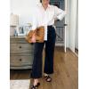 imageOmoone Wide Leg Jeans for Women High Waisted Stretchy Straight Leg Cropped Denim Pants Buttoned Baggy with Patch PocketsBlack