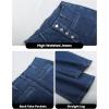 imageOmoone Wide Leg Jeans for Women High Waisted Stretchy Straight Leg Cropped Denim Pants Buttoned Baggy with Patch PocketsDarkblue