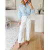 imageOmoone Wide Leg Jeans for Women High Waisted Stretchy Straight Leg Cropped Denim Pants Buttoned Baggy with Patch PocketsWhite