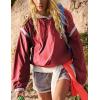 imageOmoone Womens Casual Hoodie Long Sleeve Cropped Lightweight Pullover Fall Sweatshirt Track JacketsRed