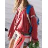 imageOmoone Womens Casual Hoodie Long Sleeve Cropped Lightweight Pullover Fall Sweatshirt Track JacketsRed