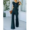 imageOmoone Womens Flared Denim Overalls Jumpsuit Ruffle Sleeves Backless Stretchy Blue Jean RomperBlack