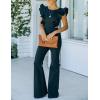 imageOmoone Womens Flared Denim Overalls Jumpsuit Ruffle Sleeves Backless Stretchy Blue Jean RomperBlack