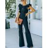 imageOmoone Womens Flared Denim Overalls Jumpsuit Ruffle Sleeves Backless Stretchy Blue Jean RomperBlack