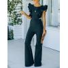 imageOmoone Womens Flared Denim Overalls Jumpsuit Ruffle Sleeves Backless Stretchy Blue Jean RomperBlack