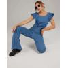 imageOmoone Womens Flared Denim Overalls Jumpsuit Ruffle Sleeves Backless Stretchy Blue Jean RomperBlue