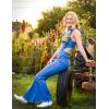 imageOmoone Womens Flared Denim Overalls Jumpsuit Ruffle Sleeves Backless Stretchy Blue Jean RomperBlue