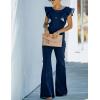 imageOmoone Womens Flared Denim Overalls Jumpsuit Ruffle Sleeves Backless Stretchy Blue Jean RomperDark Blue