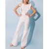 imageOmoone Womens Flared Denim Overalls Jumpsuit Ruffle Sleeves Backless Stretchy Blue Jean RomperWhite