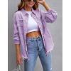 imageOmoone Womens Ripped Distressed Denim Jacket Casual Long Sleeve Boyfriend Jean Coat Basic Trucker JacketsPurple