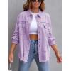 imageOmoone Womens Ripped Distressed Denim Jacket Casual Long Sleeve Boyfriend Jean Coat Basic Trucker JacketsPurple