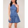 imageOmoone Womens Sleeveless Bodycon Mini Denim Dress Boat Neck Stretchy Flare Jean DressesDenimblue