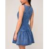 imageOmoone Womens Sleeveless Bodycon Mini Denim Dress Boat Neck Stretchy Flare Jean DressesDenimblue