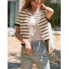 imageOmoone Womens Striped Cardigan Sweater Short Sleeve Lightweight Summer Button Down Cropped Knit TopsApricot Black